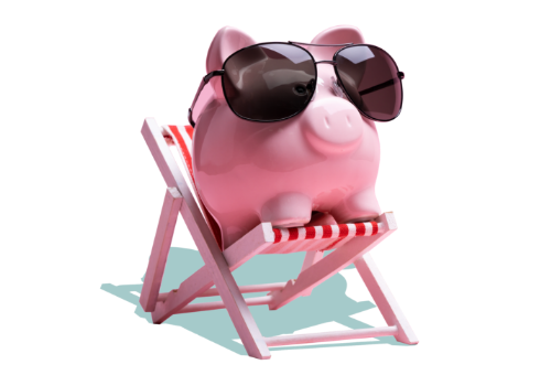 Koodo Piggy Bank with sunglasses in chair