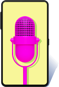 Phone with yellow background and purple microphone