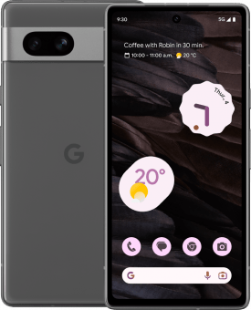 Pixel 7a charcoal front and back