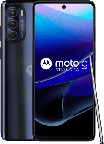 moto g stylus 5G front and back with stylus
